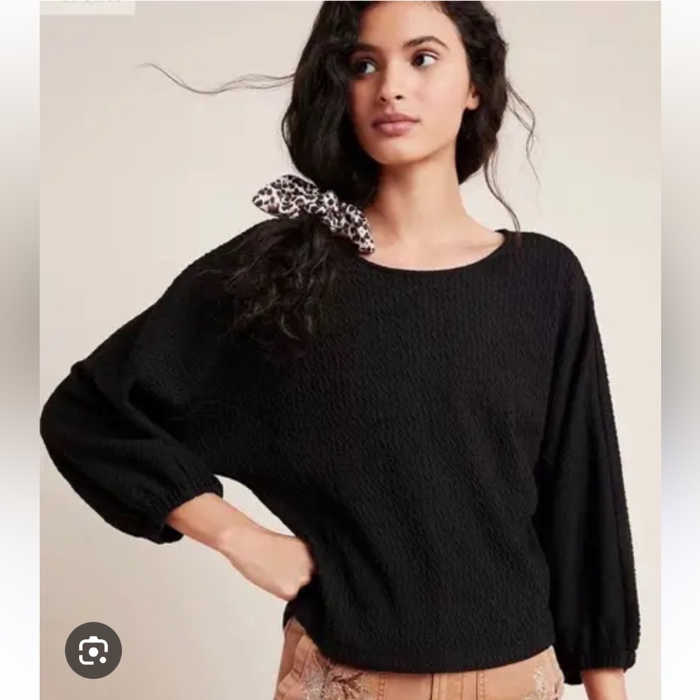 ANTHROPOLOGIE Arya Textured Wide Balloon Sleeve Top Black S